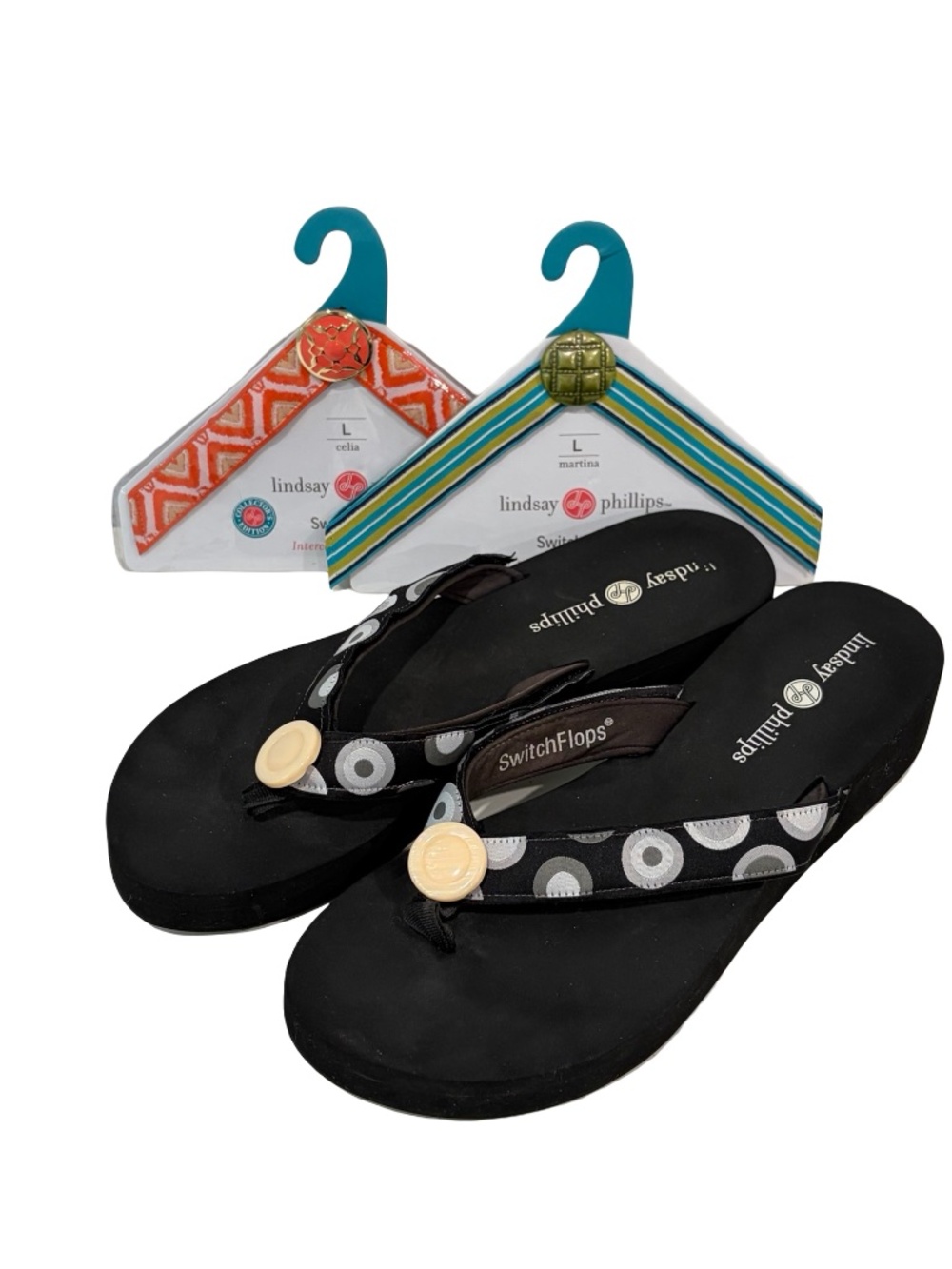 Lindsay Phillips SwitchFlops Womens 10 Black White Interchangeable w/2 New Strap